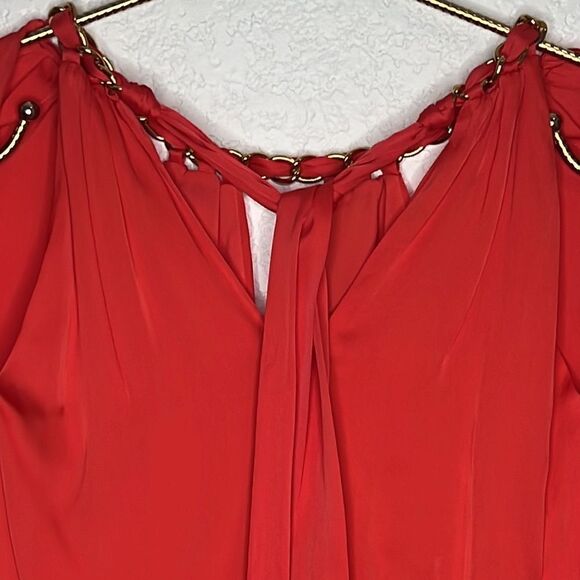 NWT Veronica Beard Yulita Cut-Out Silk-Blend Top Watermelon Size 6 - Picture 7 of 15